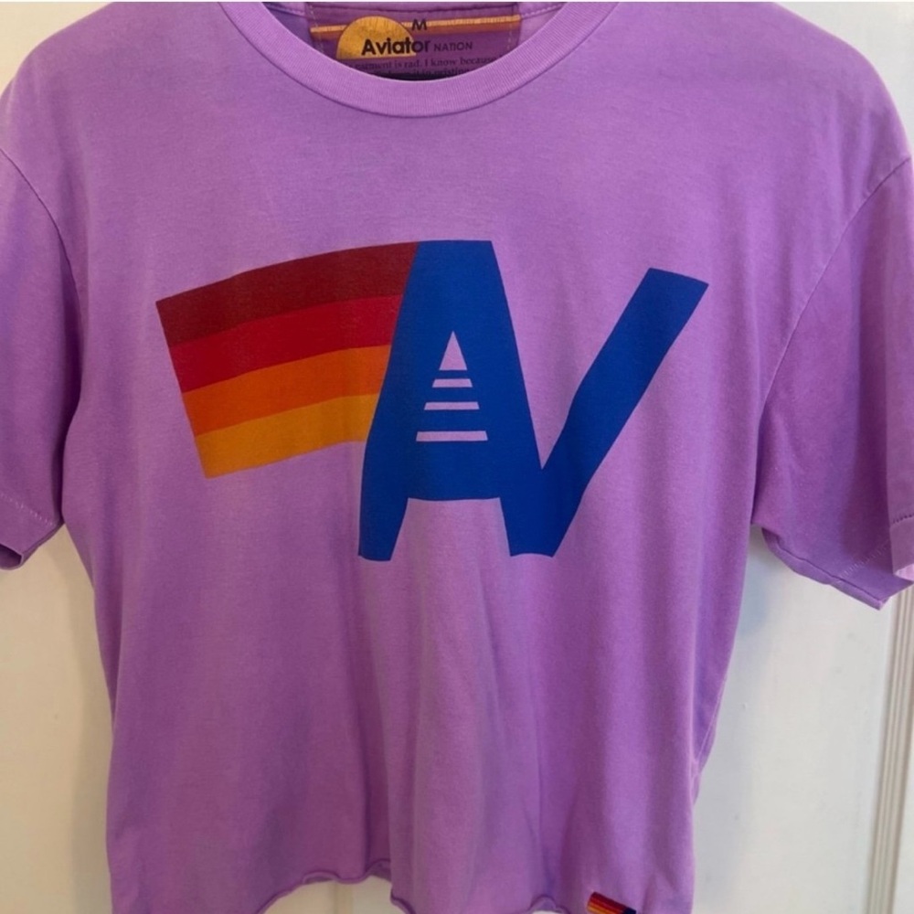 Aviator Nation Kids Lavender Tee with Rainbow Graphic